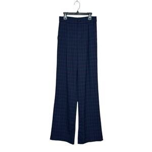 Zara blue plaid wide leg pleated pants size XS